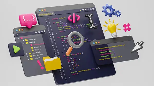 Webseitenanalyse - symbolisiert durch verschiedene Grafiken und Icons