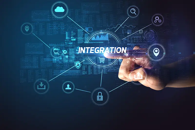 Eine Hand berührt die Aufschrift "Integration".